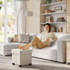 SONGMICS Storage Ottoman, Small Ottoman Foot Rest with Legs, 15 x 15 x 15.7 Inches Foot Stool, Load up to 660 lb, for Living Room, Bedroom, Dorm, Cream White ULSF014W01