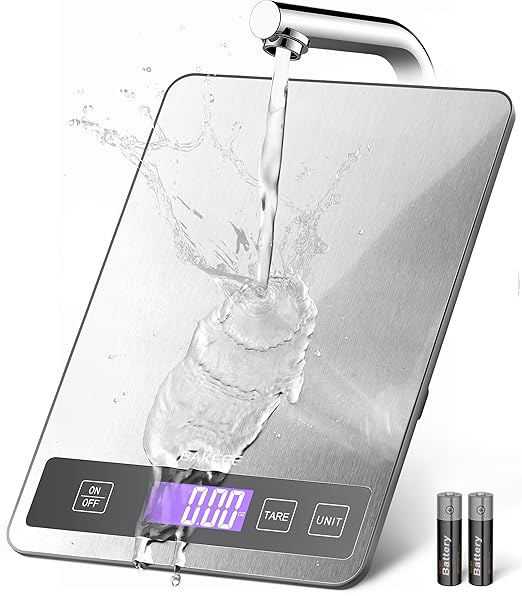 Food Scale - 15kg/33lb Digital Kitchen Scale with Full-View LCD Display, Grams and Ounces, Easy Clean Stainless Steel, 6 Units with Tare Function, Precise for Baking, Cooking & Meal Prep, Grey