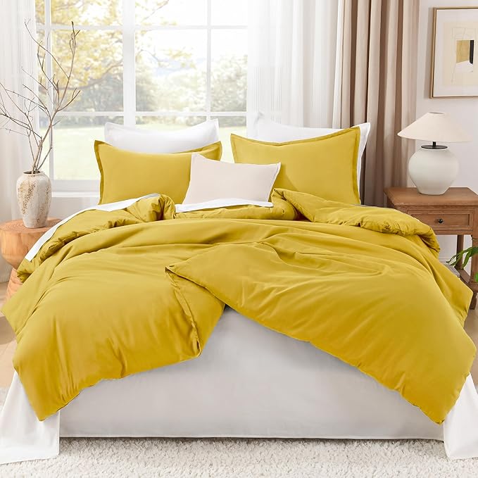 Litanika Comforter Set, Lightweight Solid Bedding Comforter Set, Fluffy Down Alternative Bed Set, Mustard Yellow, King