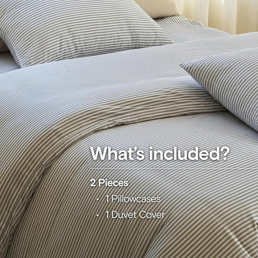 DOZ Duvet Cover Set, 100% Viscose derived from Bamboo, Organically Grown, Buttery Soft, Cooling Duvet Covers, High GSM, 1 Duvet Cover and 1 Pillowcase, 70"x90" (Stripe, Twin/Twin XL)