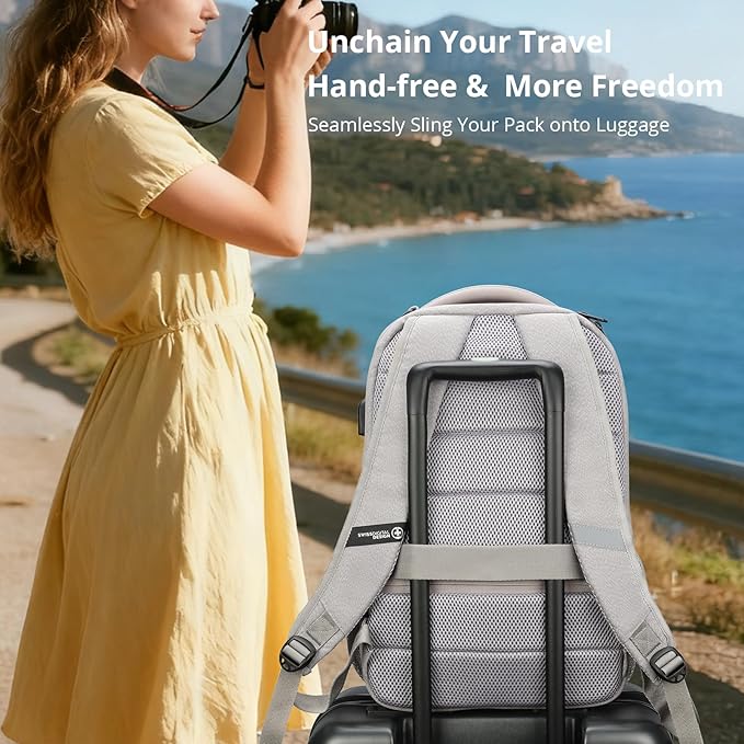 Swissdigital Design Business Laptop Backpack, College Laptops Backpack with USB Charging Port for Men and Women Fits 16 Inch Notebook, Mauve Grey | SD1670-05