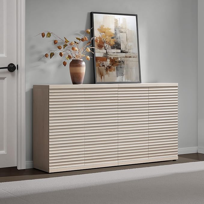 SICOTAS Buffet Cabinet with Storage Accent Sideboard Modern Credenza with Doors & Shelves Fluted Media Console Mid Century Coffee Bar Table for Living Room Kitchen Dining Room Hallway (2PCS)