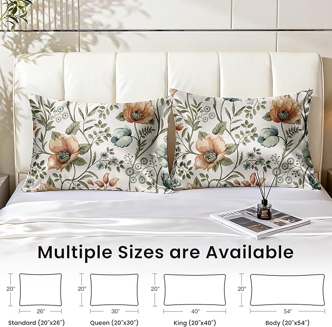 EXQ Home Satin Pillowcase for Hair and Skin Queen - Printed Summer Flowers Silk Pillow Cases 2 Pack 20x30 inches - Satin Pillow Cases Set of 2 with Envelope Closure, Gifts for Women Men