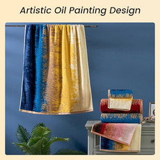 SEMAXE Colorful Bath Towel Set, 100% Cotton Bathroom Towels with Hanging Loops, Soft & Absorbent, 8 Piece Towel Set Include 2 Bath Towels, 2 Hand Towels, 4 Washcloths, Yellow | Brown | Blue