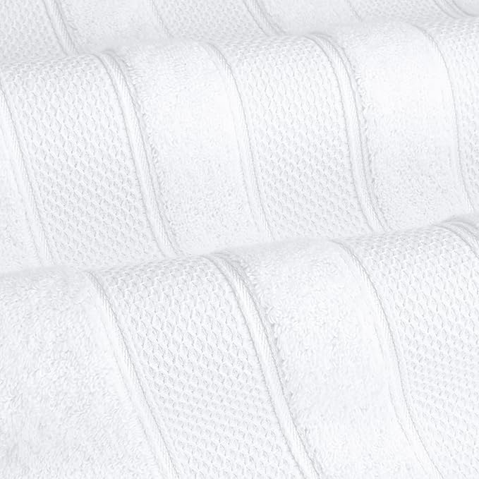 American Soft Linen Salem Turkish Bath Towel Set, 100% Cotton 600 GSM 6 Piece Towels for Bathroom, 2 Bath Towels 2 Hand Towels 2 Washcloths, White