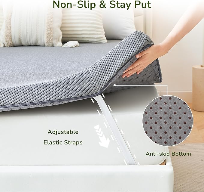 Memory Foam Mattress Topper, 4 inch King Mattress Topper with Removable Soft Cover, Bed Topper for Dorm, Travel, Guest Mat, Non-Slip Design & Pressure Relief Back Pain, Grey