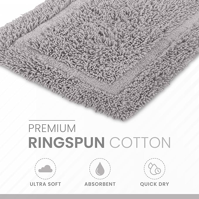 Martex 100% Cotton Ringspun Bath Rug | Super Soft | Super Absorbent | Essential Bathroom Rugs | Non-Slip Bath Mat | Quick Drying Bath Mat | Silver