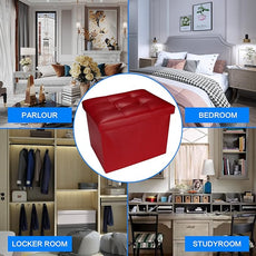 Storage Ottoman, Folding Foot Stool with Thicker Foam Padded Seat Small Leather Storage Ottoman Bench Foot Rest for Living Room Foldable Coffee Table 17x13x13in,Red