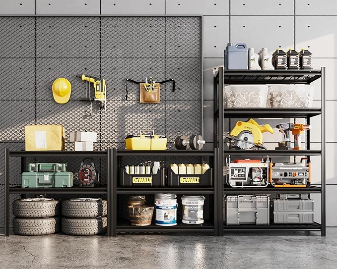 35" W Father&I 5-Shelf Industrial Adjustable Heavy-Dudy Tall Metal Garage Storage Shelves Shelving Units/Steel Wire Rack System (Commercial) for Basement/Shop, 72" H*35" W*15.7" D, Black