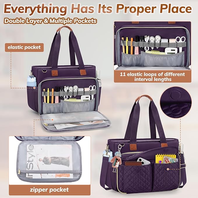 RAINSMORE Teacher Tote Bag for Women Work Bags 15.6 Inch Laptop Tote Bag with Large Cup Holder Nurse Bag Computer Handbag