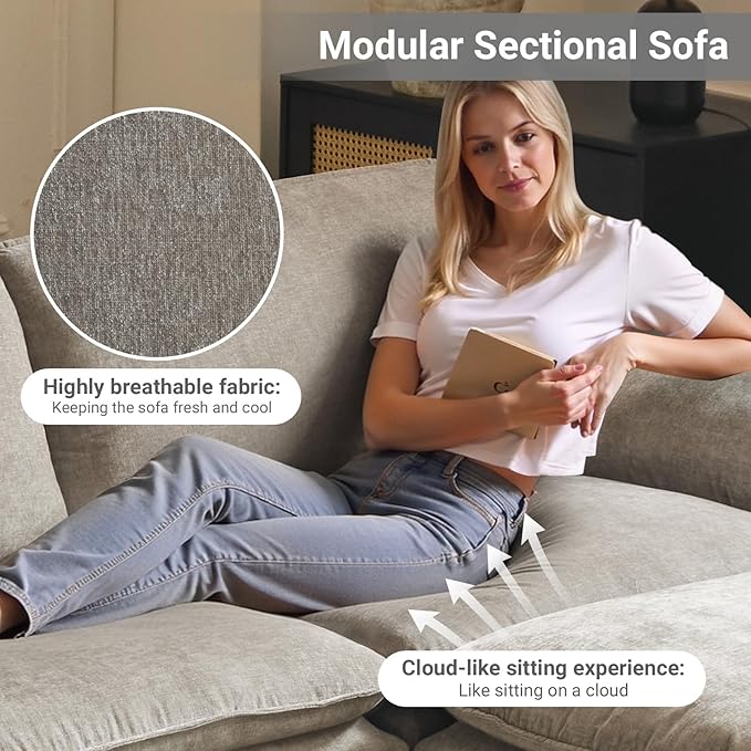 VINGLI 87" Convertible Sectional Sofa,L-Shaped Deep Seat Sofa Couch for Living Room,Modern 2-Seat Loveseat Sofa with Ottoman for Small Space(Light Grey)