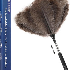Soarer Extendable Ostrich Feather Duster - 40 inches Fluffy Long Handle Reusable Feather Duster for Cleaning Ceiling Fan,Pendant lamp, High Ceiling, Blinds, Furniture