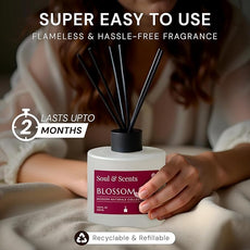 Soul & Scents Reed Diffuser Set – Blossom | 7.43 oz Refillable Scented Oil with 6 Fiber Sticks | Long-Lasting Home Fragrance & Air Freshener for Bedroom, Bathroom, Office | Gift & Décor Piece