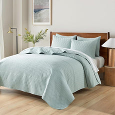 HORIMOTE HOME Sprout Green King Size Quilt Set - Soft Microfiber Bedspread with 2 Shams, Lightweight & All-Season Geometric Coverlet for Cozy Bedding