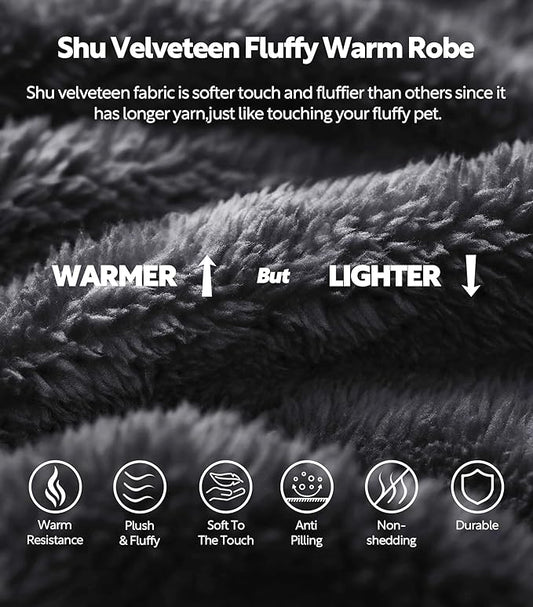 DAVID ARCHY Men's Hooded Robe Soft Coral Fleece Microfiber Bathrobe