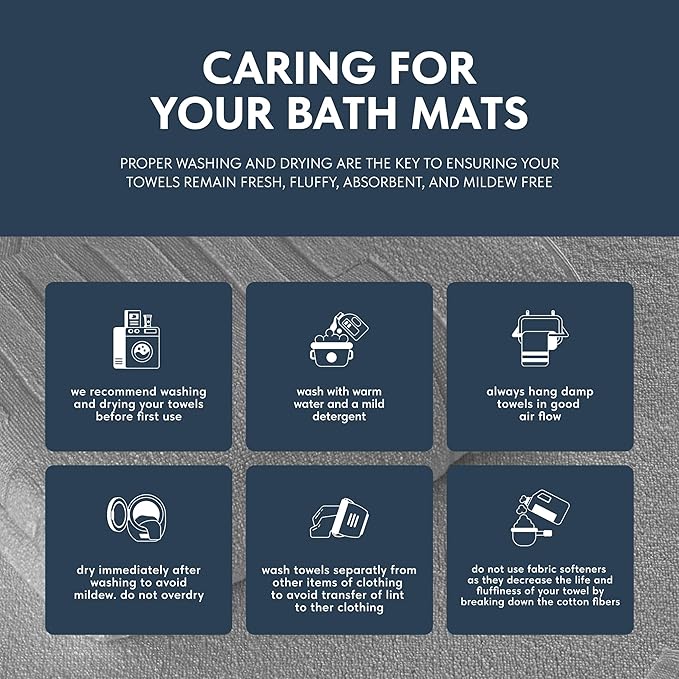 White Classic Luxury Bath Mat Floor Towel Set - Absorbent Cotton Hotel Spa Shower/Bathtub Mats [Not a Bathroom Rug] 22"x34" | 2 Pack | Light Grey
