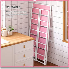 4NM No Assembly 5 Tiers Folding Bookshelf Storage Shelves Vintage Bookcase Standing Racks Study Organizer Home Office (Pink White)