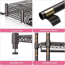 Heavy Duty Rolling Garment Rack 3 Tiers Adjustable Wire Shelving Clothes Rack with 1 Rods and Side Hooks,Storage Closet Clothing Rack Grey 15.7