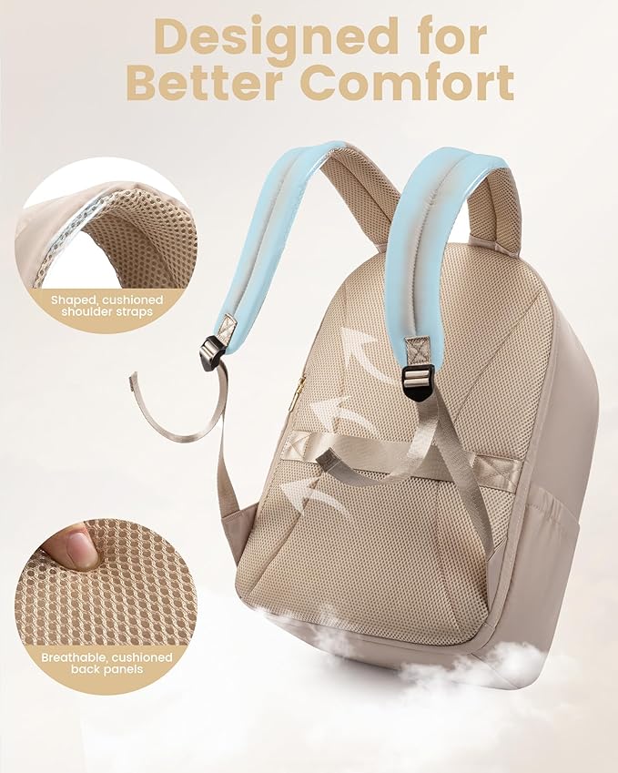 LOVEVOOK 17.3 Inch Laptop Backpack for Women - Work/Business Computer Backpack Purse, Large Capacity Casual Daypack, Travel Bag for Lawyer, Doctor, Teacher, Light Beige