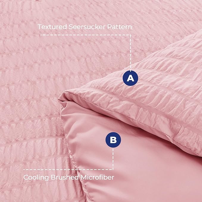 HYMOKEGE Pink Full Size Comforter Sets Seersucker 7 Pieces, All Season Luxury Bed in a Bag for Bedroom, Bedding Set with Comforters, Sheets, Pillowcases & Shams