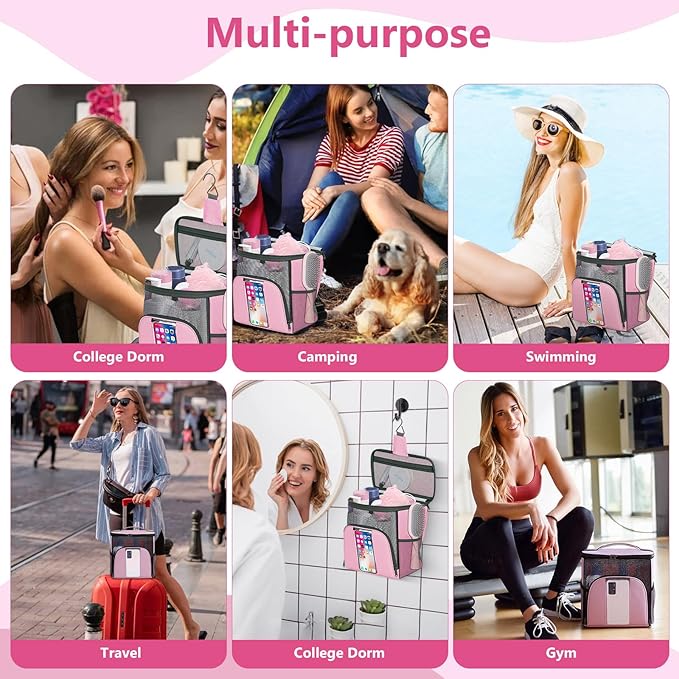Mesh Shower Caddy Portable Beach Bag College Dorm Room Essentials Tote Bag for Bathroom,Gym,Travel,Camping Quick Dry Hanging Shower Organizer Bags for Women Men College Student