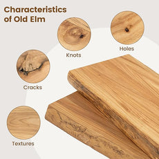 Live Edge Elm Floating Shelves for Wall Decor, Rustic Solid Wood Shevles Wall Mounted with Invisible Bracket for Living Room Bathroom Bedroom Kitchen, 48 Inch Set of 1, Natural