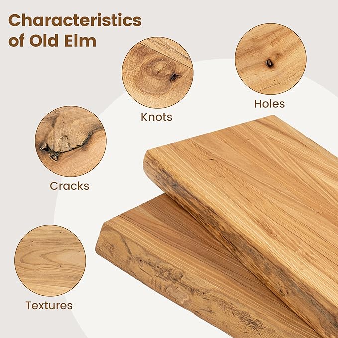 Live Edge Elm Floating Shelves for Wall Decor, Rustic Solid Wood Shevles Wall Mounted with Invisible Bracket for Living Room Bathroom Bedroom Kitchen, 48 Inch Set of 1, Natural