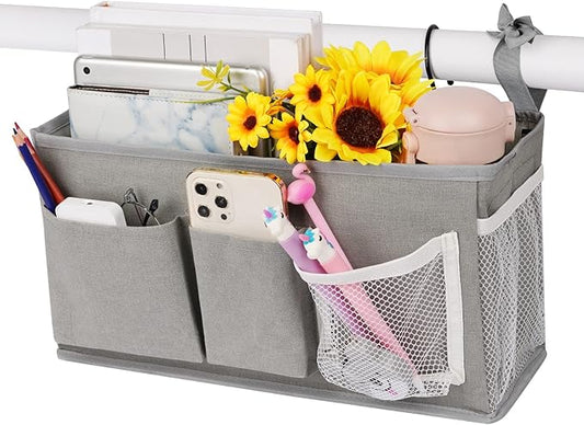 Loghot Bedside Caddy/Bedside Storage Bag Hanging Organizer for Bunk and Hospital Beds,Dorm Rooms Bed Rails,Can be Placed Glasses,Books,Mobile Phones,Keys (New Grey-1)