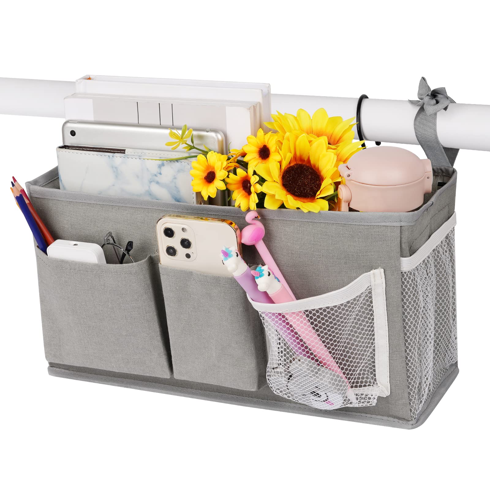 Loghot Bedside Caddy/Bedside Storage Bag Hanging Organizer for Bunk and Hospital Beds,Dorm Rooms Bed Rails,Can be Placed Glasses,Books,Mobile Phones,Keys (Light Pink) Dormly