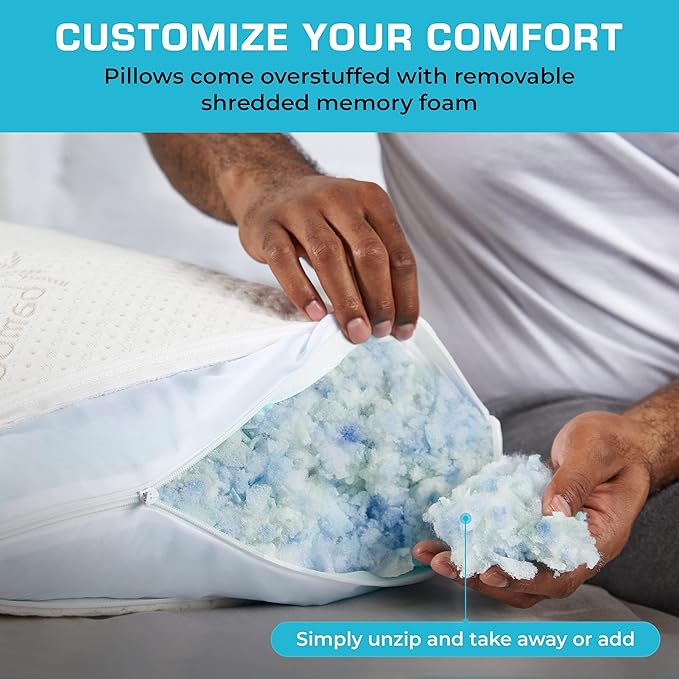 Xtreme Comforts Pillows for Sleeping - GreenGuard Gold Certified Adjustable King Memory Foam Pillow for Side, Back & Stomach Sleepers w/Removable Cooling Zipper Cover - Made in The USA