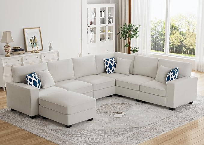 Legend Vansen Modular Sectional Sofa U Shaped Couch with Ottoman Modern Reversible Corner Sectional Couch for Living Room (Cream, U Shaped Sofa-2)