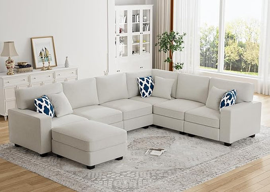Legend Vansen Modular Sectional Sofa U Shaped Couch with Ottoman Modern Reversible Corner Sectional Couch for Living Room (Cream, U Shaped Sofa-2)