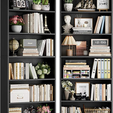FOTOSOK 6-Tier Open Bookcase and Bookshelf Set of 2, Freestanding Display Storage Shelves Tall Bookcase for Bedroom, Living Room and Office, Black