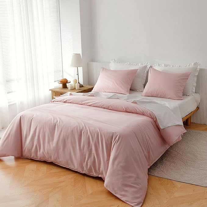 HeimenAogo Egyptian Cotton Duvet Cover Full Sateen Weave, Silky Soft and Breathable Bedding Set with Zipper Closure, Long Staple Cotton Bed Linen Cherry Blossoms Pink 3Pcs (80"×90")