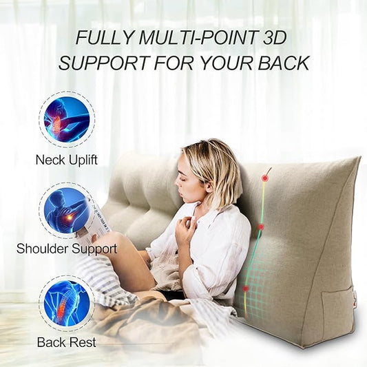 WOWMAX Headboard Pillow Triangular Bed Wedge Pillow for Headboard Wedge Pillow Headboard for Daybed Bunk Bed Large Bolster Pillow for Bed with Removable Cover, 85% Linen 15% Cotton Blend