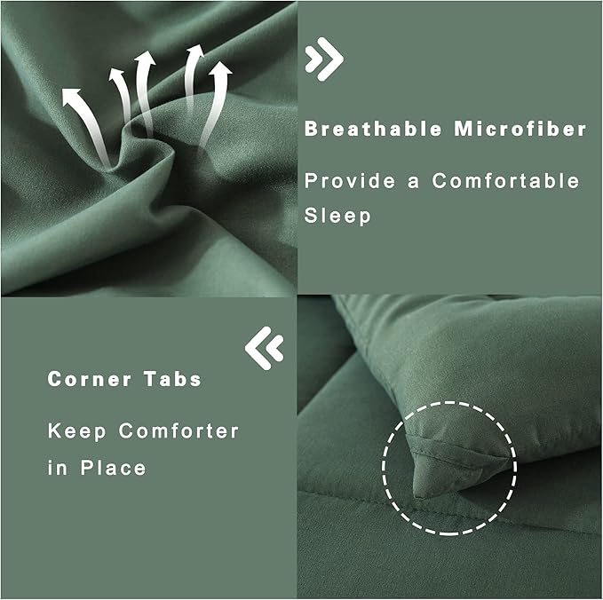 DOWNCOOL Twin Comforter Set -All Season Bedding Comforters Sets with 1 Pillow Case -2 Pieces Bed Set Down Alternative Comforter Set -Sage Green Twin Bedding Sets(64"x88")