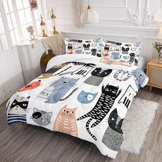 CVHOUSE Cat Bedding,Cartoon Cat Comforter Queen,Animals Print Comforter Set for Kids,Kawaii Quilt Set with 1 Comforter and 2 Pillow Cases