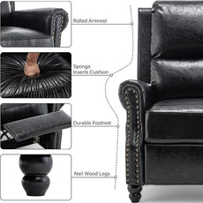 Faux Leather Recliner Chair, Modern Pushback Armchair with Adjustable Backrest & Footrest for Bedroom, Living Room, Black, Set of 1