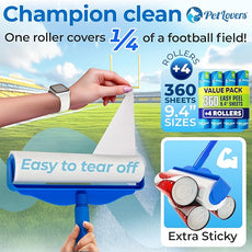 PetLovers Large Lint Roller with 3 Refills – 360 Total Sheets for Tackling Pet Hair, Extra Large Floor and Carpet Roller for Homes with Pets, Perfect for Floors, Furniture, and Loving Pet Owners