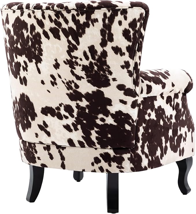 Cow Print Accent Chair Modern Velvet Armchair Tufted Wingback Club Chair Single Sofa Lounge Side Chair with Pillow for Living Room Bedroom, Cow