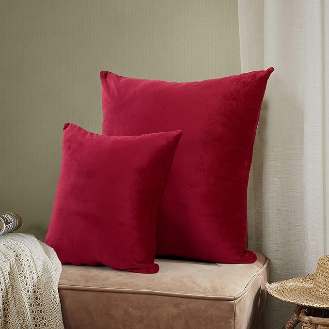 EVOLIVE Soft Micromink, Faux Fur, Faux Velvet Euro Sham Cover Pillowcase Replacement with Zipper Closure (26"x26" Euro Sham, Wine)