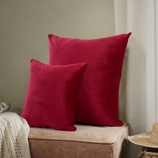EVOLIVE Soft Micromink, Faux Fur, Faux Velvet Euro Sham Cover Pillowcase Replacement with Zipper Closure (26"x26" Euro Sham, Wine)