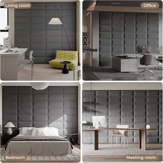 Industrial Dark Gray Linen Non-Adhesive Headboard 24x12 Inch 6-Panel Kit - Peel and Stick Design for Queen Beds, Temporary Space Solution