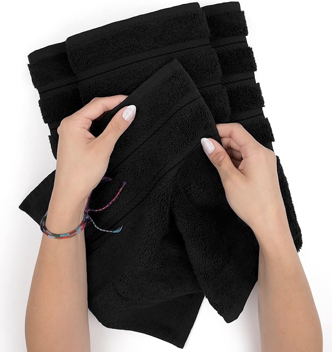 American Soft Linen Luxury 4 Piece Bath Towel Set, 600 GSM 100% Cotton Turkish Bath Towels for Bathroom, 27x54 in Extra Large Bathroom Shower Towels, Black