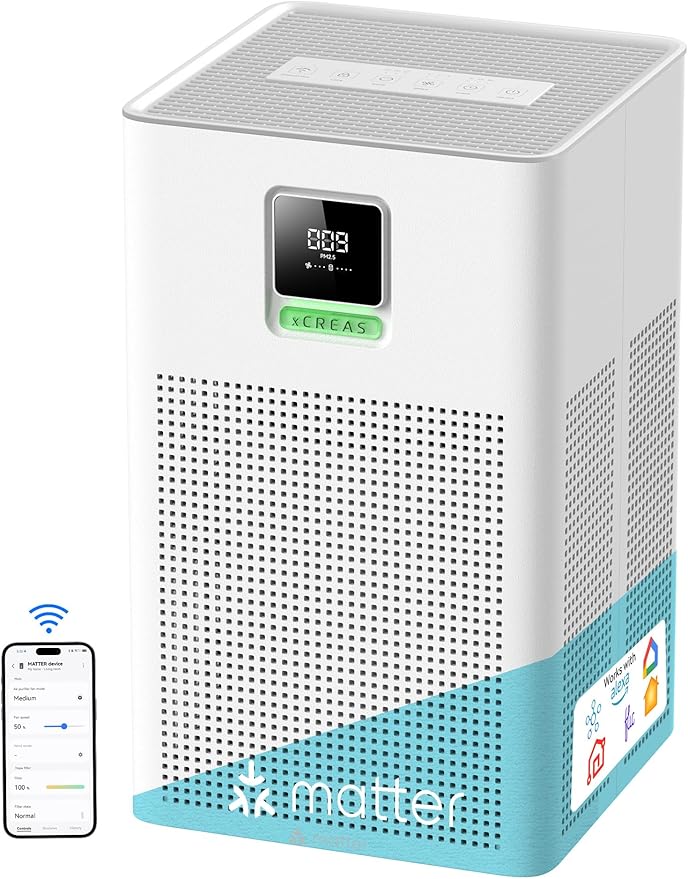 Matter Certified Air Purifier with H13 Filter, Compatible with Alexa Google Home Apple HomeKit, Large Room Coverage 1937 ft²/hr, Washable Pre-Filter, Eco Mode, PM2.5 Monitor, Sleep Mode