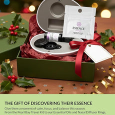 Essence Pearl Travel Case - Wearable Aromatherapy Kit with Nasal Diffuser Rings, Soaking Bay, and 5mL Essential Oil – Portable Wellness Gift Set for On?The?Go Self Care