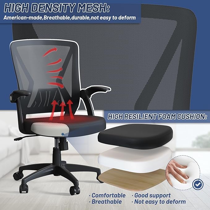 Modern Comfy Mesh Home Office Chair with Flip Up Arms for Child Adult Study Work