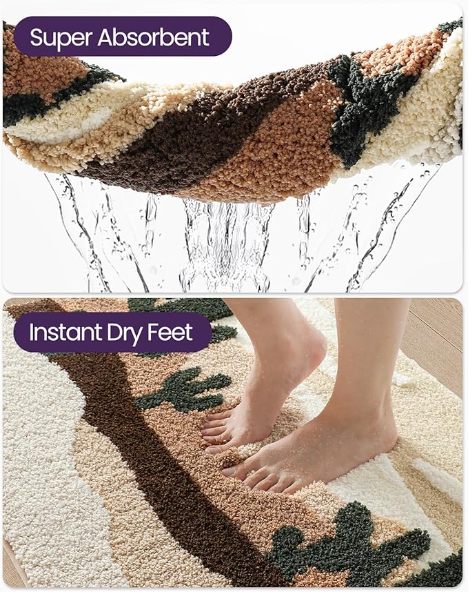 DEXI Bathroom Rug Washable, 32x20 Non Slip Bath Large Mat Absorbent, Soft Plush Microfiber Bathmat Quick Dry for Shower Floor, Desert