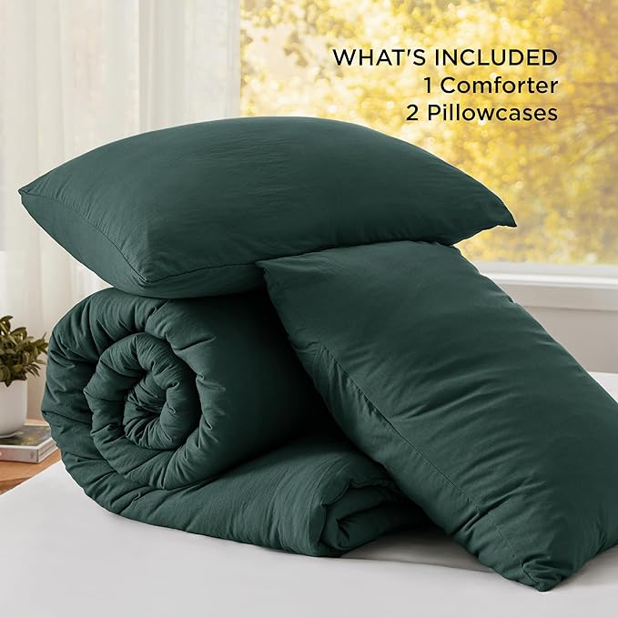 Bedsure Oversized King Size Comforter Set, Forest Green Soft Prewashed Bedding for All Seasons, 3 Pieces GentleSoft™ Bed Set, 1 Lightweight Comforter (120"x98") and 2 Pillowcases (20"x36")