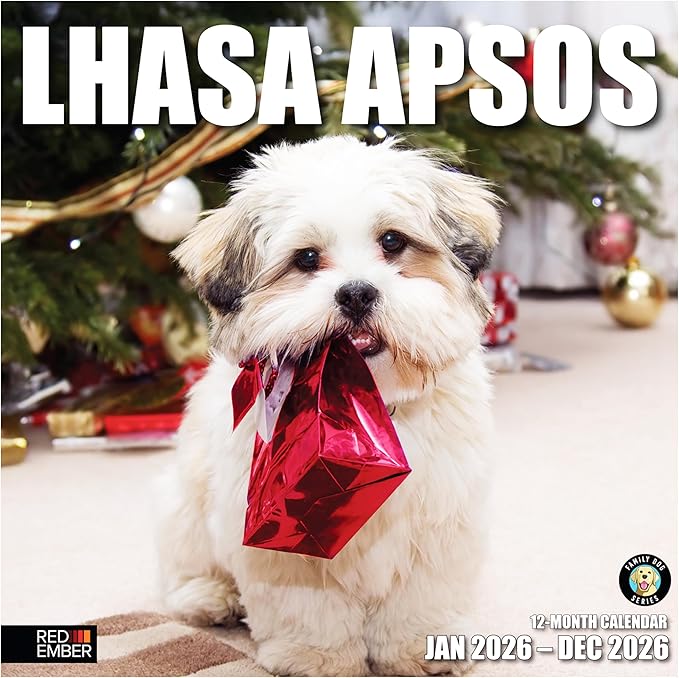 RED EMBER Lhasa Apsos 2026 Wall Calendar 12 Month | 12" x 24" Open | Thick & Sturdy Paper | Holiday Gift | Cute Puppy Dog Calendar 2026